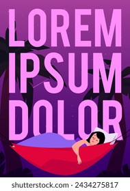 Tropical evening relaxation. Vector illustration of a person in a hammock, with large text overlay for design customization