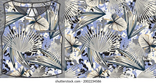 Tropical evening summer jungle leaves seamless pattern. Vector spring illustration. Modern exotic design for paper, cover, fabric, interior decor 
