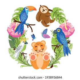 tropical exotic animals flower foliage