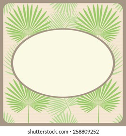 Tropical exotic background with palm leaves. Brown frame. Vector