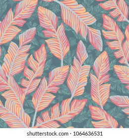 Tropical exotic banana leaves abstract fashionable pastel color scheme seamless pattern trendy vector composition