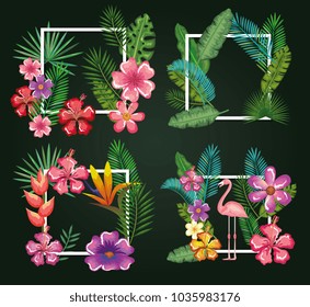 tropical and exotic bird with floral decoration