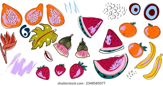 Tropical exotic bright collection. Vector elements in flat style.	
