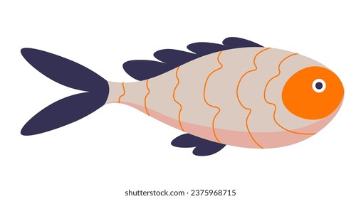 Tropical or exotic colorful aquatic species for aquarium. Home pet with gills and fins, unique animal with stripes on body. Marine life, ocean or sea water dweller isolated icon. Vector in flat style