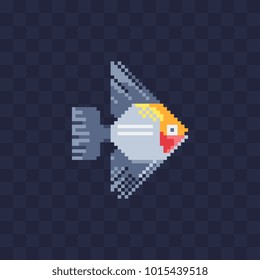 Tropical exotic fish icon. Pixel art.  Design elements for logo, sticker and mobile application. Isolated vector illustration.