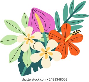 Tropical Exotic Flowers Bouquet Vector Illustration