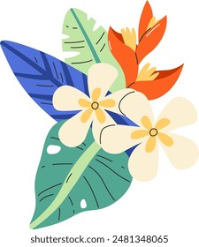 Tropical Exotic Flowers Composition Vector Illustration