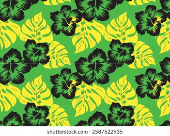 tropical exotic flowers seamless pattern graphic design background print 