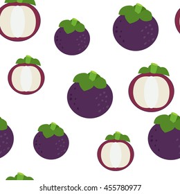 Tropical exotic fruit mangosteen vector seamless pattern. Background with isolated objects for design vegetarian menu, fabric