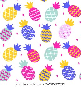 Tropical Exotic Fruit Pineapple Pattern Crayon Bg Texture Summer Vector Chalk Cartoon Seamless Abstract Background Chalk Organic