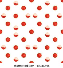 Tropical exotic fruit rambutan vector seamless pattern. Background with isolated objects for design vegetarian menu, fabric