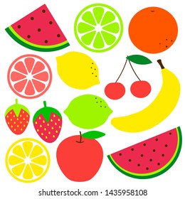 tropical and exotic fruits isolated on white background. Vector illustration for menu design, packaging, cooking book. 