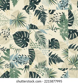 Tropical exotic geometric silhouette green leaves seamless pattern background. Exotic jungle wallpaper