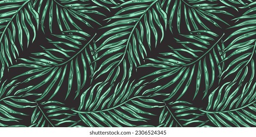 Tropical exotic green leaves or plant seamless pattern for summer background and beach wallpaper.