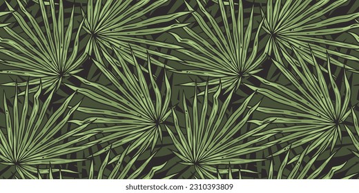 Tropical exotic green leaves or plant seamless pattern for summer background and beach wallpaper.