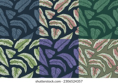 Tropical exotic green leaves set or plant seamless pattern collection for summer background and beach wallpaper.