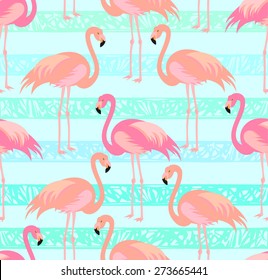 Tropical, exotic, Hawaiian pattern, seamless flamingo. Vector.