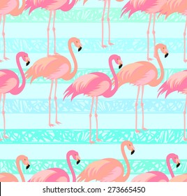 Tropical, exotic, Hawaiian pattern, seamless flamingo. Vector.