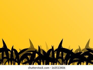 Tropical exotic jungle grass and plants detailed silhouettes landscape illustration background vector