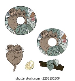 Tropical exotic letter O, animal otter, flowers and leaves. Cute cartoon flat style font, concept illustration alphabet on white background. Vector