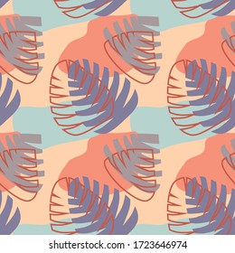 Tropical exotic monstera leaves seamless pattern. Hand drawn illustration for design fabric, backgrounds, package, covers, wrapping paper, children textiles