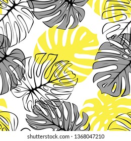 Tropical exotic monstera palm leaves seamless pattern. Exotic jungle backgound.
