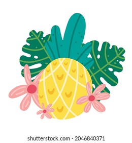 tropical exotic pineapple with flower 