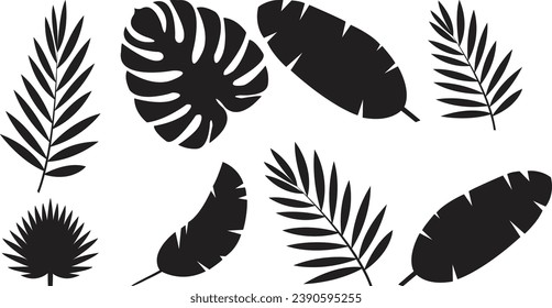 Plantas exóticas tropicales de color negro, ilustración de Vector Art.