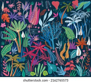 Tropical exotic plants Modern hand drawn vector art