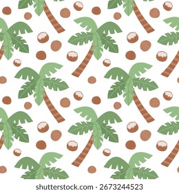 Patrón de plantas exóticas tropicales. Palma sobre fondo blanco. Ilustración vectorial dibujada a mano en estilo plano.