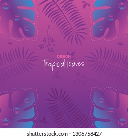 Tropical exotic plants, vector illustration, 3d background, neon, leaf texture in asian style