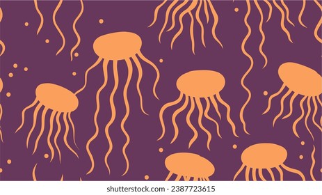 Tropical exotic print. Ocean medusa abstract background. Great design for any purposes. Seamless pattern with cute jellyfish. Seamless pattern with watercolor medusa. Underwater pattern.