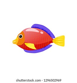 Tropical exotic red Discus fish, bright colorful coloring, vector isolated on white background, cartoon style