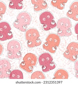 Tropical exotic seamless pattern with jellyfish and tropical leaves. Hand-drawn vintage illustration. Good for production wallpapers, fabric printing, wrapping paper, cloth, notebook covers, goods.