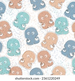 Tropical exotic seamless pattern with jellyfish and tropical leaves. Hand-drawn vintage illustration. Good for production wallpapers, fabric printing, wrapping paper, cloth, notebook covers, goods.