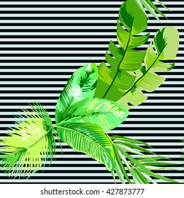 Tropical, exotic seamless pattern with palm leaves. Vector.