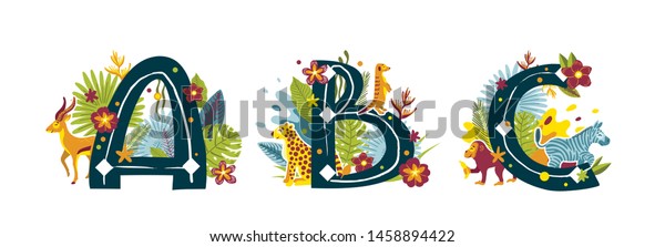 Tropical Exotic Set Letters Abc African Stock Vector (Royalty Free ...