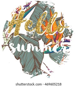 Tropical exotic summer print for t-shirt with slogan