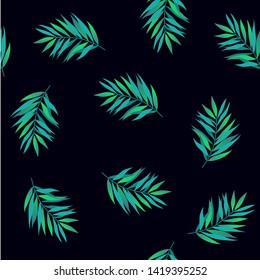 Tropical exotical vector background with palm lesves. Seamless pattern. 