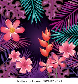 tropical and exotics flowers and leafs