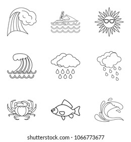 Tropical explorer icons set. Outline set of 9 tropical explorer vector icons for web isolated on white background