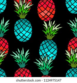 Tropical fabric texture, Pineapple seamless pattern. Vector illustration