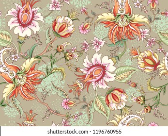 Tropical fantasy floral seamless pattern