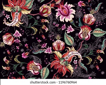 Tropical Fantasy Floral Seamless Pattern