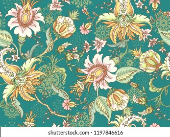 Tropical fantasy floral seamless pattern