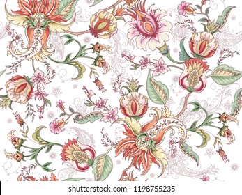 Tropical fantasy floral seamless pattern