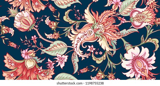 Tropical fantasy floral seamless pattern