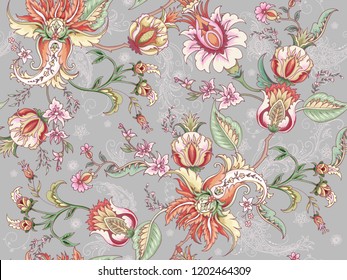 Tropical fantasy floral seamless pattern