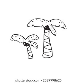 Tropical fantasy palm tree in hand drawn sketch style. Childish simple vector illustration. Black marker isolated on white background