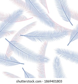 Ornamento vectorial de plumas tropicales. Impresión textil elegante. Papel de envoltura de plumas de boho tribal fluff sin fisuras.